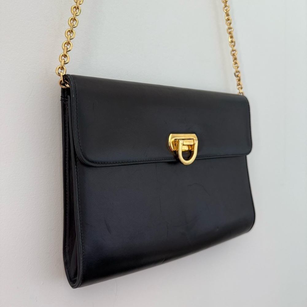 Vintage Holt Renfrew black leather large crossbody clutch bag with gold hardware - Picture 2 of 7
